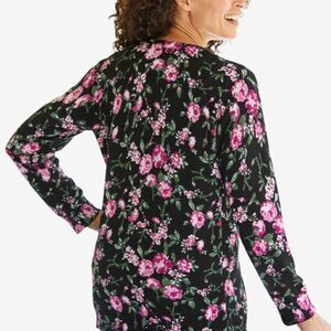 Wallflower Womens Black Floral Open Front Long Sleeve Cardigan Sweater Size XL